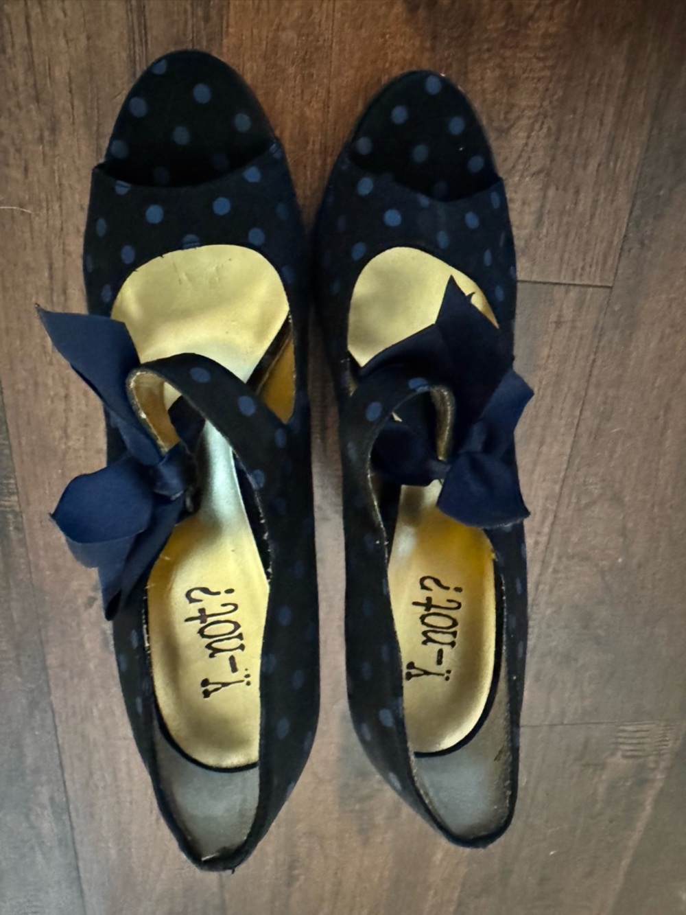 Women’s Black Polka Dot Platform Heels - Blue Dot Accent w/bow Y2K - Picture 5 of 10